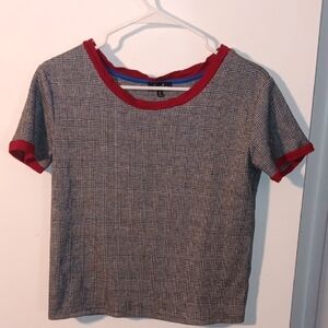 Love J Plaid Top with Red Trim